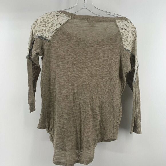 Altar'd State Top Brown Lace Shoulders 3/4 Sleeve - Picture 2 of 6